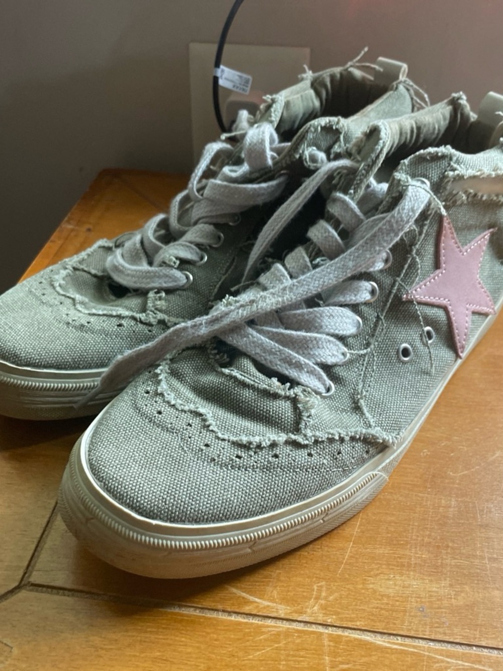 ShuShop Olive Canvas High-Top Sneakers with Pink Star